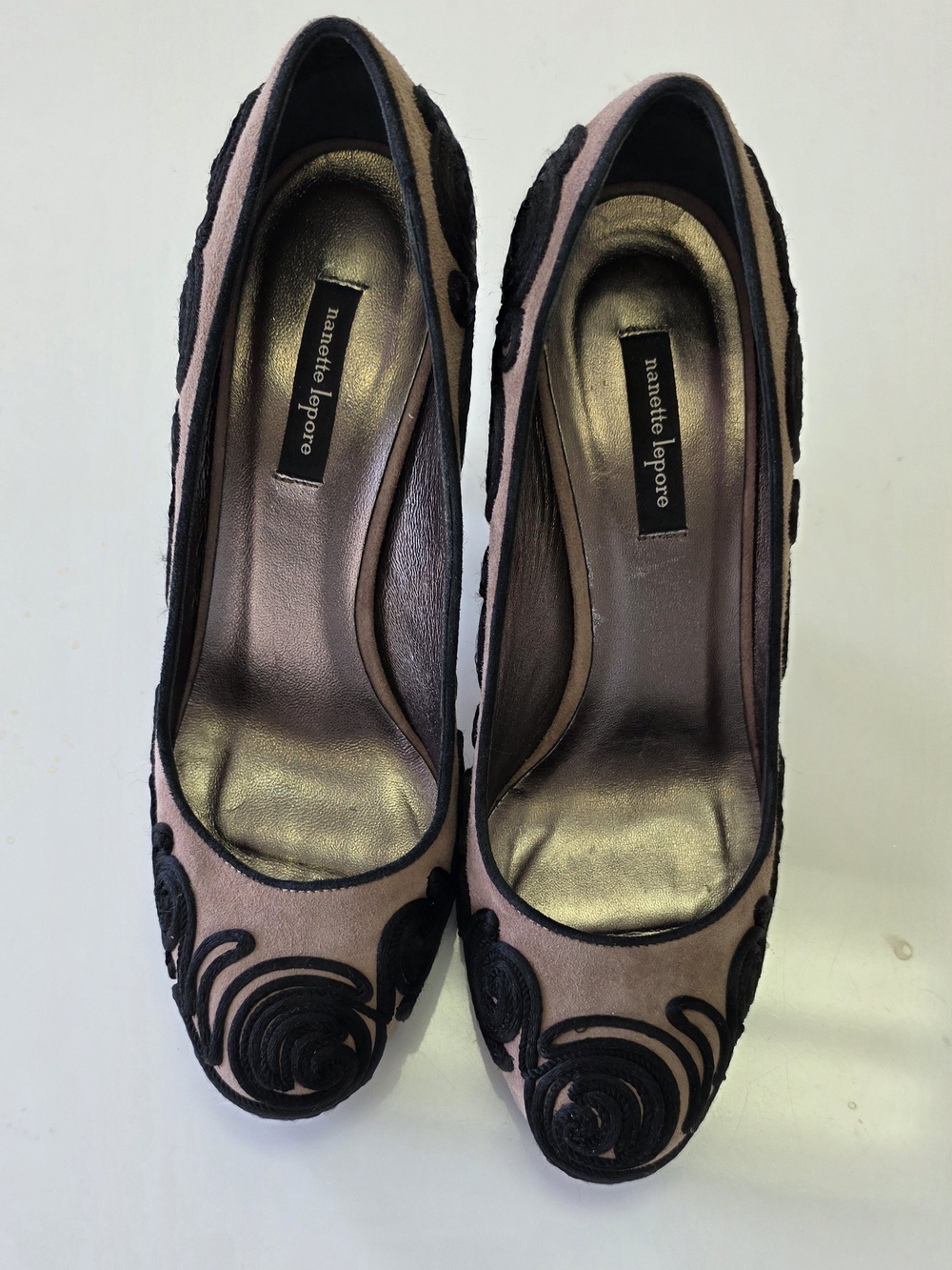 Nanette Lepore Pink and Black Embroidered Women's Pumps
